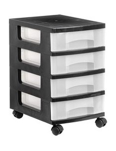 TORRE DE ALMACENAJE 4 CAJONES COLOR NEGRO CON RUEDAS
