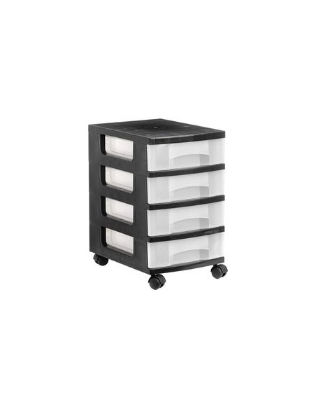 TORRE DE ALMACENAJE 4 CAJONES COLOR NEGRO CON RUEDAS