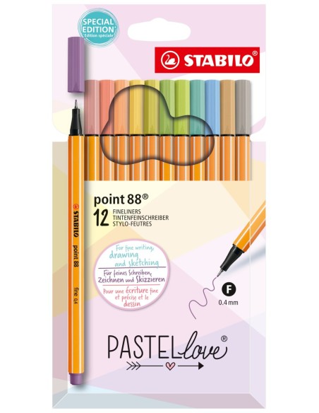 point 88 rotulador Fino Beige, Azul, Verde, Verde claro, Naranja, Pastel, Melocotón, Violeta, Amarillo 12 pieza(s)