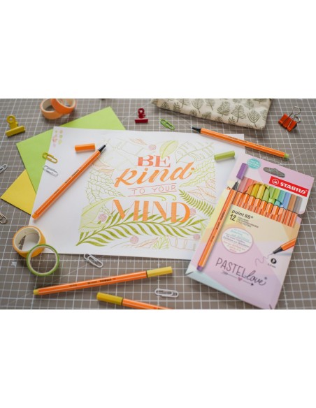 point 88 rotulador Fino Beige, Azul, Verde, Verde claro, Naranja, Pastel, Melocotón, Violeta, Amarillo 12 pieza(s)