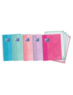 Paq 5 cuaderno espiral europeanbook4 a5 120h 90g cuadricula 5x5 microperforado touch pastel textradura