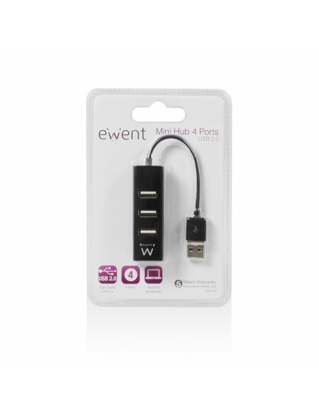 EW1123 hub de interfaz USB 2.0 480 Mbit/s Negro