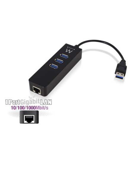 EW1140 base para portátil y replicador de puertos USB 3.2 Gen 1 (3.1 Gen 1) Type-A Negro