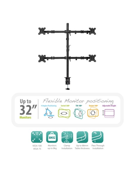 EW1514 soporte para monitor 81,3 cm (32") Abrazadera/Atornillado Negro