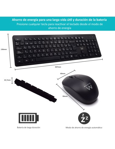 EW3256 teclado RF inalámbrico QWERTY Español Negro