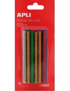 Blister 12 recambios barra silicona 75mm glitter colores surtidos