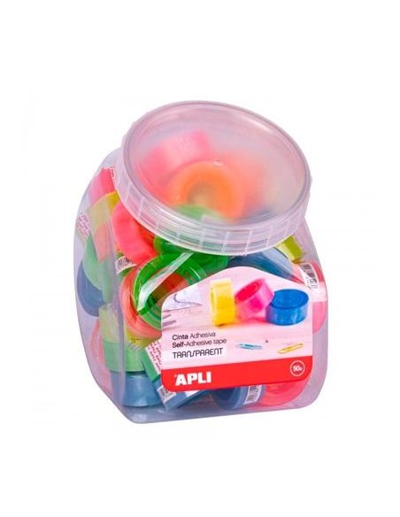 APLI CINTA ADHESIVA TRANSPARENTE 19MM X 20M COLORES SURTIDOS FLUORESCENTES -EXPOSITOR 50U-