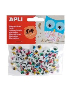 Bolsa 100 ojos moviles de colores redondos con pestanas colores surtidos