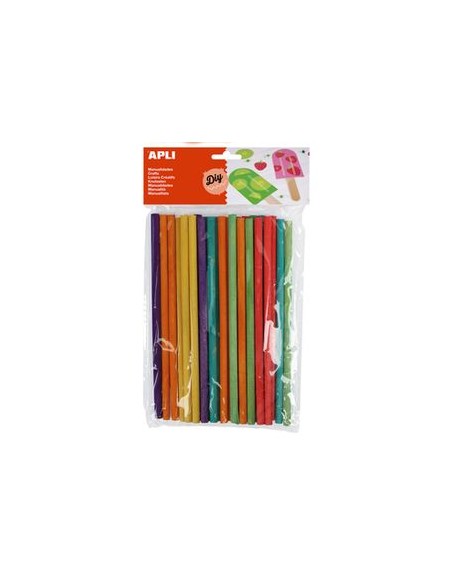 Bolsa 25 palos polo redondos de madera colores surtidos 150x5mm