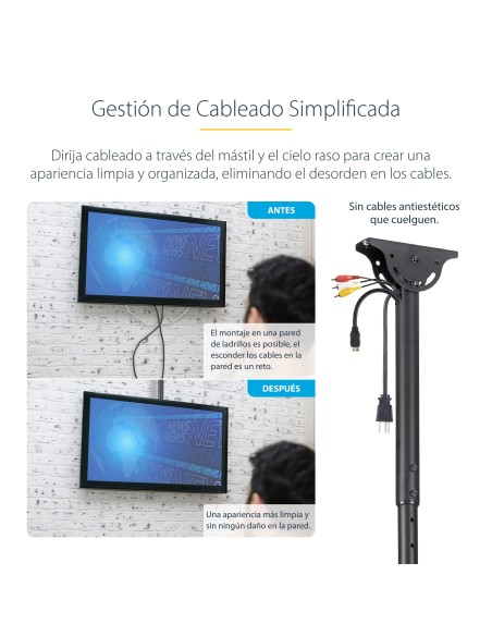 Soporte de Techo para TV - Soporte Universal de Cielo Raso para TV de Movimiento Total con Mástil Telescópico Ajustable - Sopor