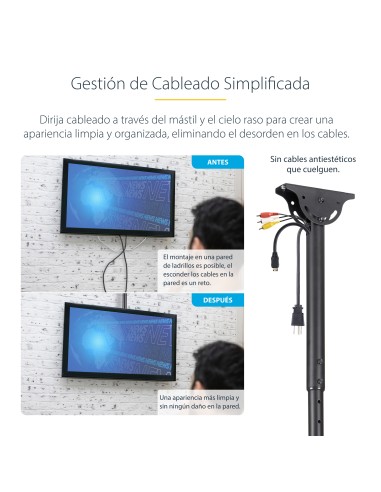 Soporte de Techo para TV - Soporte Universal de Cielo Raso para TV con Mástil Telescópico Largo Ajustable - Soporte VESA para P