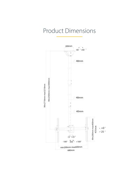 Soporte de Techo para TV - Soporte Universal de Cielo Raso para TV con Mástil Telescópico Largo Ajustable - Soporte VESA para P