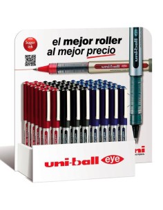 UNIBALL EXPOSITOR ROLLERBALL EYE MICRO UB-150 54 UNIDADES ROJO-NEGRO-AZUL -54U-