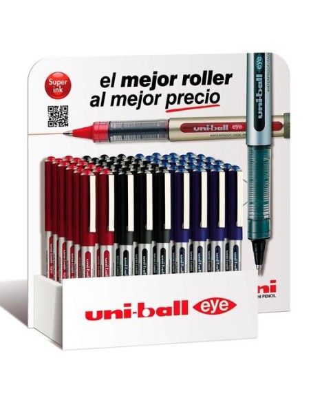 UNIBALL EXPOSITOR ROLLERBALL EYE MICRO UB-150 54 UNIDADES ROJO-NEGRO-AZUL -54U-