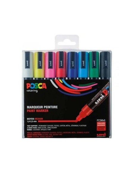 UNIBALL ESTUCHE BASIC MARCADOR POSCA PC-5M/8C SURTIDO -8U-