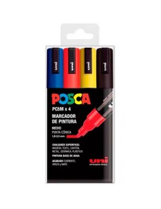 UNIBALL MARCADOR POSCA PC-5M/4C NO PERMANENTE 1.8MM-2.5MM COLORES SURTIDOS BASIC -ESTUCHE 4U-