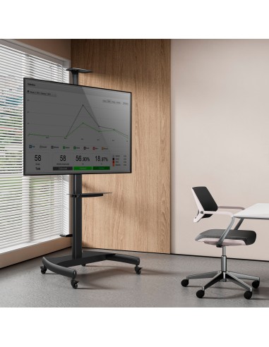 Soporte de Suelo ECO con Ruedas y Manivela, Bandeja para DVD y Soporte de Cámara para Monitor/TV 50Kg de 37-70, Negro
