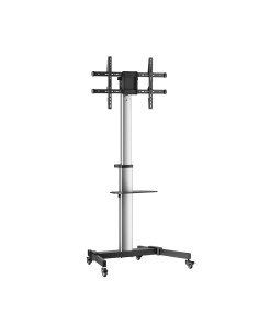 Floor Stand with Wheel, DVD Tray for Monitor/TV 50Kg from 37-86, Black-Silver