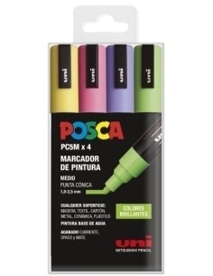 UNIBALL MARCADOR POSCA PC-5M/4C NO PERMANENTE 1.8MM-2.5MM COLORES SURTIDOS BRILLANTES -ESTUCHE 4U-