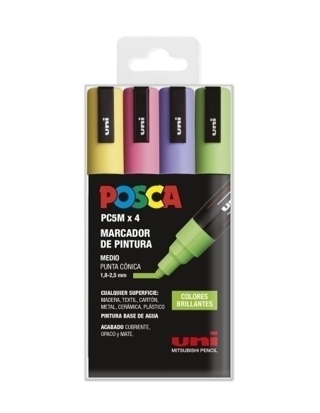 UNIBALL MARCADOR POSCA PC-5M/4C NO PERMANENTE 1.8MM-2.5MM COLORES SURTIDOS BRILLANTES -ESTUCHE 4U-