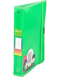 Carpeta a4 4 anillas 25mm polipropileno verde cierre con goma dune