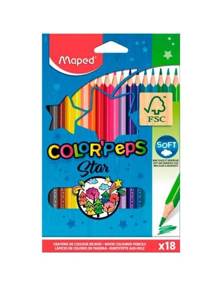 MAPED LÁPICES DE COLORES COLOR´PEPS STAR C/ CERTIFICADO FSC SURTIDOS EN ESTUCHE DE 18