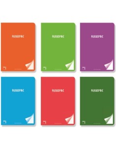 Paq 6 libreta a4 48h 90g pauta 25 c m flexipac tapa plastico colores surtidos