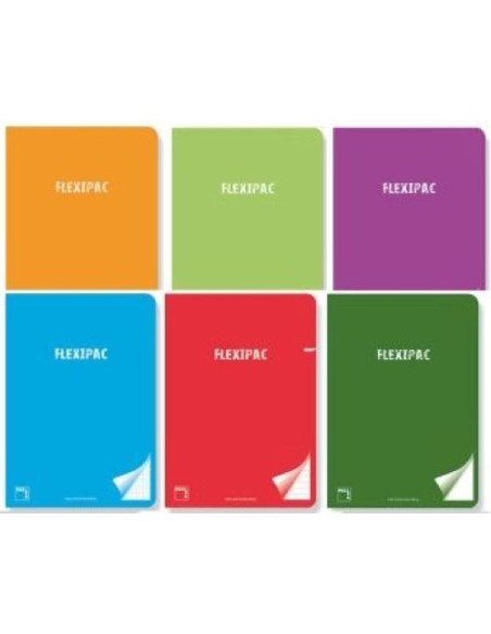 Paq 6 libreta a5 48h 90g cuadricula 3x3 c m flexipac tapa plastico colores surtidos