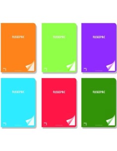 Paq 6 libreta a5 48h 90g pauta 25 c m flexipac tapa plastico colores surtidos