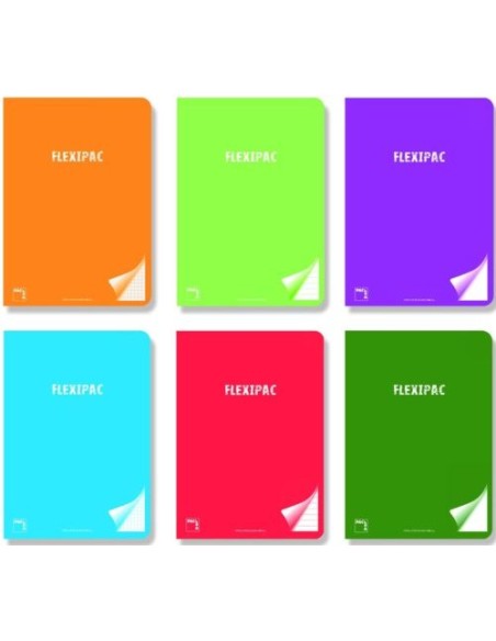 Paq 6 libreta a5 48h 90g pauta 25 c m flexipac tapa plastico colores surtidos