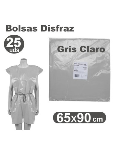 Pack 25 bolsas plastico para disfraces 65x90cm gris claro
