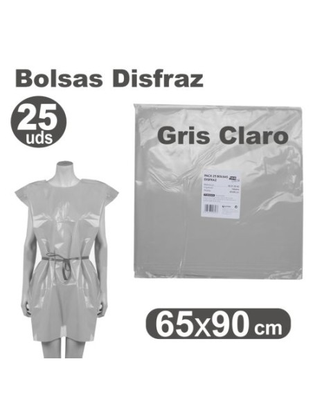 Pack 25 bolsas plastico para disfraces 65x90cm gris claro