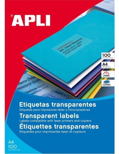 C 20 hojas etiquetas transparente poliester ft im a4 apli