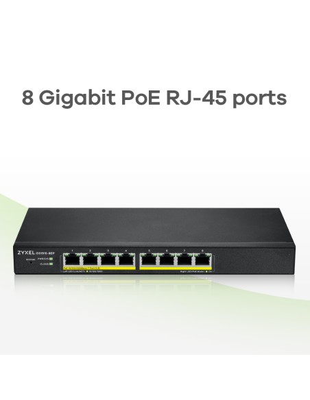 GS1915-8EP Gestionado L2 Gigabit Ethernet (10/100/1000) Energía sobre Ethernet (PoE) Negro