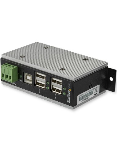 Concentrador USB 2.0 de 4 Puertos - Hub Industrial de Metal(4xUSB-A) con ESD y Protección contra Picos - Temperatura de Funcion