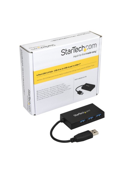 Hub USB 3.0 de 4 Puertos - Hub USB Tipo-A con 1 Puerto USB-C y 3 Puertos USB-A - Alimentación por Bus USB - Hub Adaptador USB 3