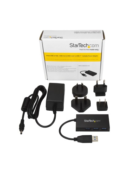 Ladrón Hub USB 3.0 de 4 Puertos - 5Gbps - Concentrador de 3 Puertos USB-A y 1 Puerto USB-C - Incluye Adaptador de Alimentación