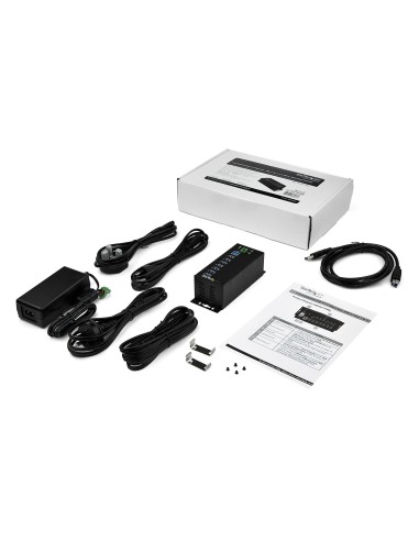 Hub Concentrador Ladrón USB de 7 Puertos con Adaptador de Corriente - con Protección ESD 350W - Hub Industrial USB 3.0 - de Par