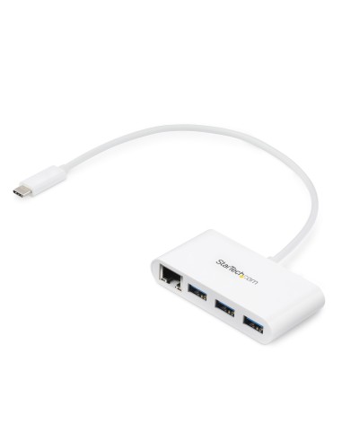 Concentrador USB 3.0 (5Gbps) de 3 Puertos con USB-C y Ethernet Gigabit - Hub Ladrón de USB Convencional - Blanco