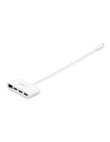 Concentrador USB 3.0 (5Gbps) de 3 Puertos con USB-C y Ethernet Gigabit - Hub Ladrón de USB Convencional - Blanco