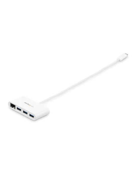 Concentrador USB 3.0 (5Gbps) de 3 Puertos con USB-C y Ethernet Gigabit - Hub Ladrón de USB Convencional - Blanco