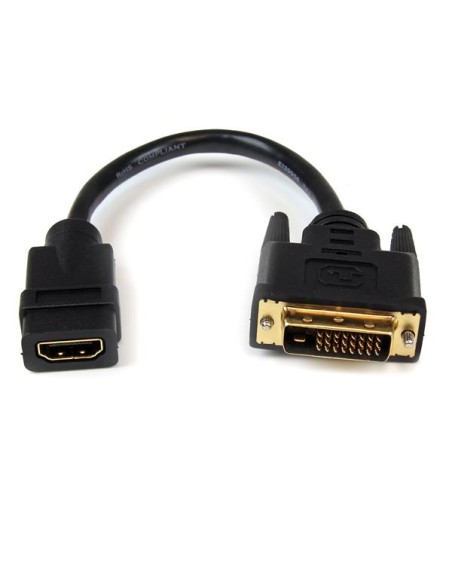 Adaptador de 20cm HDMI a DVI - DVI-D Macho - HDMI Hembra - Cable Conversor de Vídeo - Negro