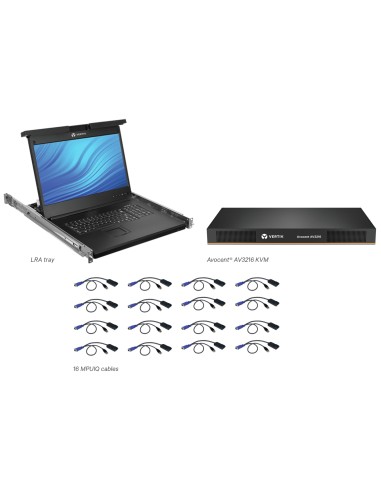 Avocent Consola LCD de acceso directo al rack de 19" con conmutador KVM AutoView 2216 digital o analógico de 16 puertos, teclado