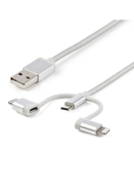 Cable Trenzado de 1m USB a Lightning USB-C y Micro USB - Cable Cargador para Teléfono Móvil iPhone iPad Tablet