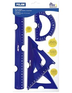 ESTUCHE DE DIBUJO FLEXIBLE 4 PIEZAS 30CM AZUL