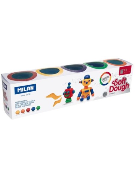 Estuche 5 bote 142g pasta blanda soft dough colores glitter