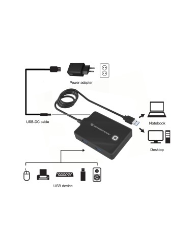 HUBBIES11BP base para portátil y replicador de puertos USB 3.2 Gen 1 (3.1 Gen 1) Type-A Negro