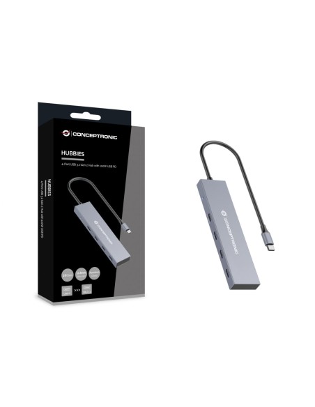 HUBBIES14G hub de interfaz USB 3.2 Gen 2 (3.1 Gen 2) Type-C 10000 Mbit/s Gris
