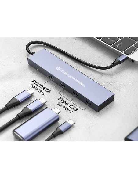 HUBBIES14G hub de interfaz USB 3.2 Gen 2 (3.1 Gen 2) Type-C 10000 Mbit/s Gris