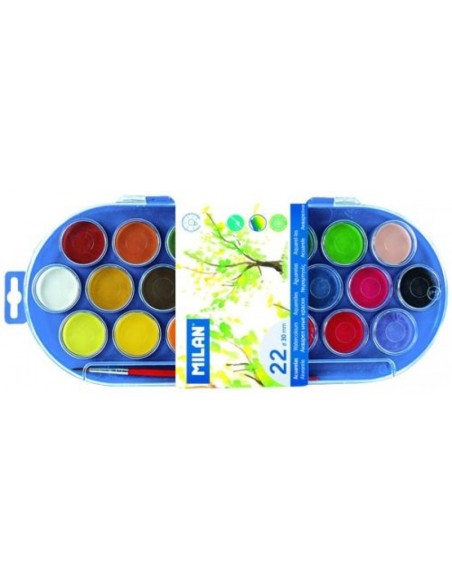 Estuche plastico 22 pastillas de acuarela 1 pincel colores surtidos milan